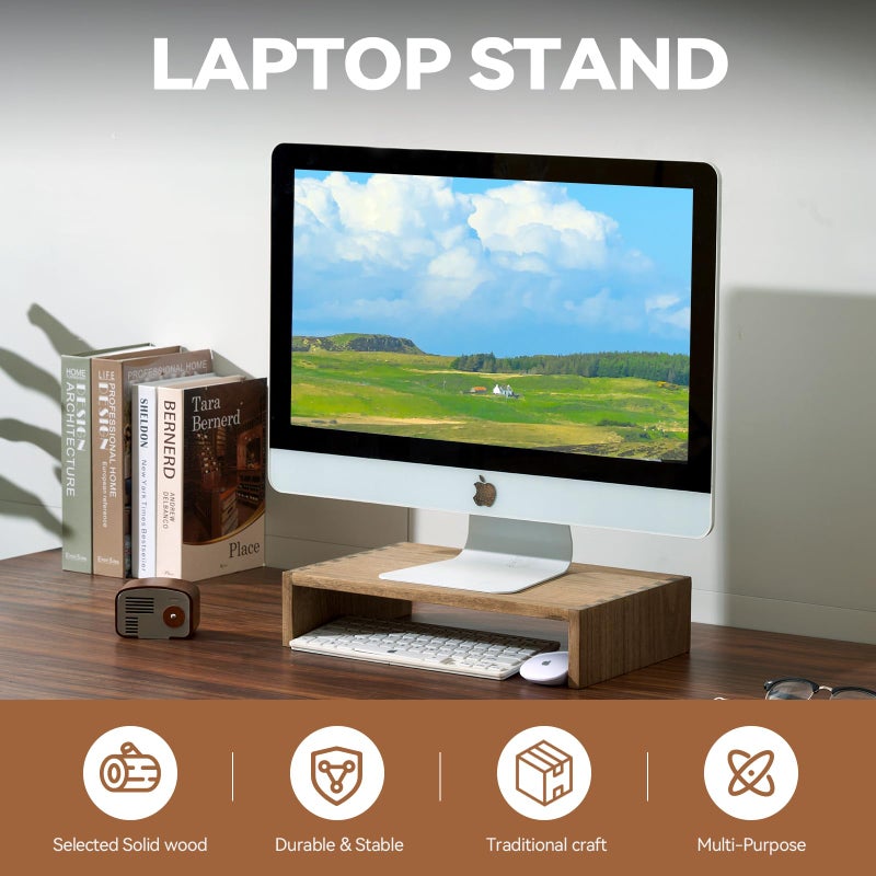 KIRIGEN Monitor Stand Wooden - Desk Stand Wood for Computer/Laptop/TV Printer - Monitor Arms & Stands Desk Riser for Office Desktop Workspace Organizers Platforms Stands (39,Dark Brown) - Image 2